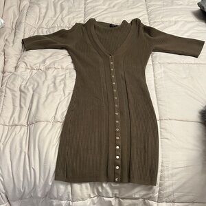 Guess Brown Long Sleeve Dress with Button Detail